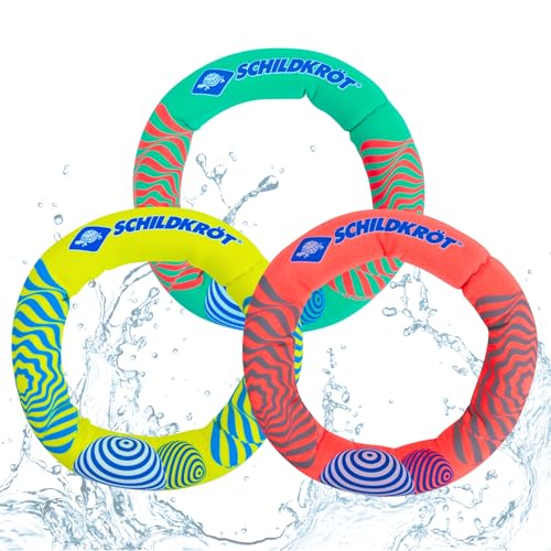 Schildkröt Diving Rings, gut zu greifen, 970326 Neopren Tauchringe 3 Stück I Ø 14cm I Wasser-/ Tauchspielzeug für Kinder I Sandfüllung I Stehen senkrecht am Grund, Bunt, Diametro 14 cm