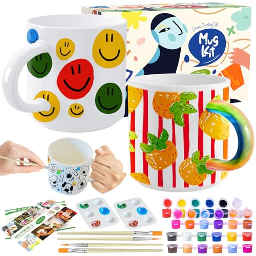 Roaxkois Keramik Bemalen Set - Kreatives Keramik Bastelset mit Farben, Pinseln und Anleitungen – Perfektes Tassen Bemalen Set für individuelle Geschenke und Freizeitgestaltung