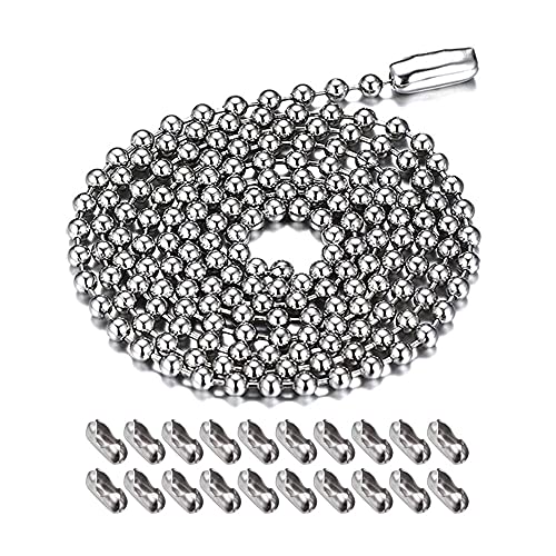 Gotetiso Kugelkette 5 Meter Lnge 2,4mm Durchmesser Stöpselketten Edelstahlkette Kugelkette Edelstahl Schloss Halskette Edelstahl Ketten mit 20 Passenden Anschlüssen für Halsketten Silber