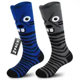 Muezna 2 Paar Kinder Merinowolle Skisocken, Jungen Mädchen Winter Thermosocken Kindersocken Sportsocken Knie-High Warme Dicke Skifahren Skaten Socken (OTC)