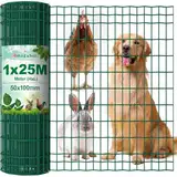 Amagabeli 1M X 25M Gartenzaun Zaun PVC-beschichteter 100 x 50mm 2.1 mm Drahtzaun Maschendraht Wildzaun/Hundezaun Rostfrei Zaunelemente Grünen Maschenweite Drahtgitter Kaninchendraht Forstzaun