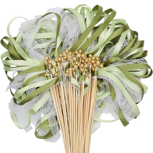 Wedding Wands,50 Stück Stäbe mit 100 Groß Glöckchen Wedding Wands Hochzeit,Seidenfeenstab,Zauberstäbe Hochzeit Luftschlangen,für Hochzeiten,Geburtstage,Feiertagsfeiern