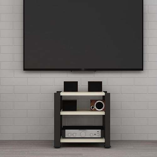 Robustes 3-stöckiges AV-Regal, multifunktionaler Audio-Schrank, offener Media-Ständer für Stereo-Geräte, Ecken, Entertainment-Center, stilvolles weißes Finish