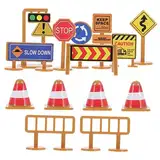 TOYANDONA 30Stücke Teiliges Verkehrsschild Spielzeugset für Verkehrszeichen aus Hochwertigem Material für Kreatives im Freien und Verkehrserziehung