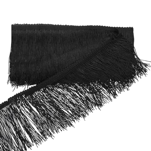 10cm × 9,1m Schwarze Fransenborte, Fransenbordüre Fransenband Dekoband Tanzfransen Schnittfranse Seide Quaste Fransen-Borten Bänder Zum Nähen, DIY Basteln, Kleidung Dessous Kostüme Vorhänge Dekoration