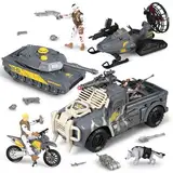 Militär gepanzerte Kampffahrzeuge Tank Spielzeug,Armee Männer Soldat Action Figuren und Waffen Ausrüstung Zubehör Militär Kampf LKW Motorrad Spielzeug Modelle Auto Spielzeug für Kinder Jungen Alter 3+