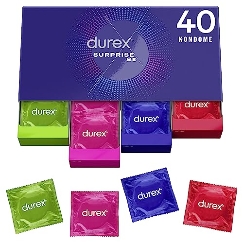 Durex Surprise Me Kondome in stylischer Box - Extra Vielfalt, praktisch & diskret verpackt - für zuverlässigen Schutz mit einem angenehmen Geruch - Großpackung- 40er (1 x 40 Stück)