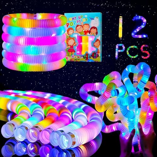 Lunriwis 12 Stück LED Leuchtendes LED Pop Tubes Spielzeug für Kinder Knicklichter Armbänder Party Deko Set Mitgebsel Kinder Geburtstag Karneval Geschenke Neujahrs Festival Zubehör