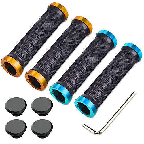 Aiqeer 2 Paare Fahrrad Lenkergriffe, Gummi Fahrradgriffe, Ergonomisch Fahrradgriffe, Rutschfestes Design Geeignet für Alle Wetterbedingungen (Golden + Blau