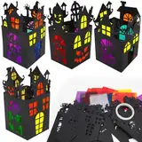 MONCAP 12 Stück Halloween Spukhaus Bastelset Kinder Halloween Geisterhaus Basteln Halloween Kreativsets Laternen Papierbastelset Halloween Deko Basteln für Mädchen Jungen Halloween Party Geschenk