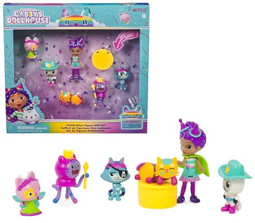 Gabby's Dollhouse, Party-Figuren Geschenkset, Party Gabby mit 6 Katzen-Figuren im festlichen Outfit, ab 3 Jahren