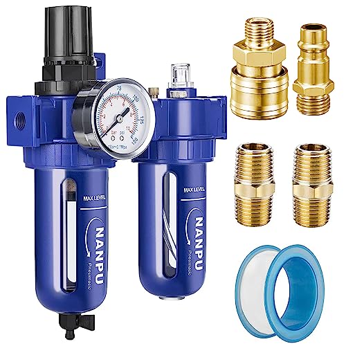 NANPU 1/2" BSP Druckluftfilterregler-Schmierstoffgeber (FRL), Zinklegierung, 5 Mikrometer Messing-Filterelement, 0-10 bar Manometer, Schnellwechsel-Behälter, manuelle Entleerung, Metallhalterung