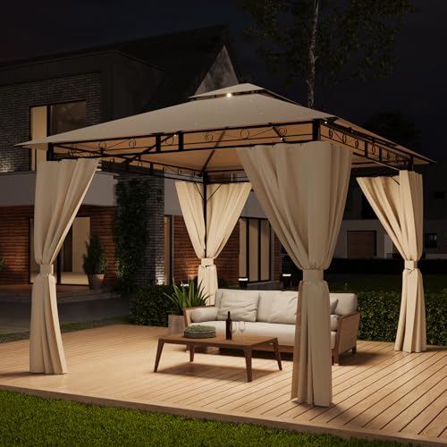 TRIUMPHKEY Pavillon 3x3 Wasserdicht Stabil Winterfest,Garten Pavillion,Plane Gartenpavillon,Metallrahmen Pavillon,Patio Gazebo,Beige