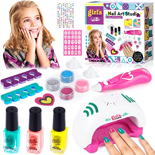 Purpledi Nagellack Kits für Mädchen DIY Bastelset Spielzeug, Nageldesign Mädchen Geschenk Set, Kinder Nail Art Set für Mädchen im Alter von 7 8 9 10 Nagelstudio Spiele, Inklusive Nagellack und Lampe