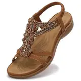 Littleplum Damen Sandalen Sommer Flach Sandalette Bohemia Strand Sandalen,Braun,39 EU