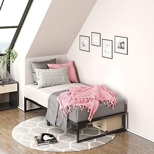 Zinus Lorelai Bett 100x200 cm - Höhe 31 cm mit Stauraum unter dem Bett - Metall-Plattformbettrahmen - Schwarz