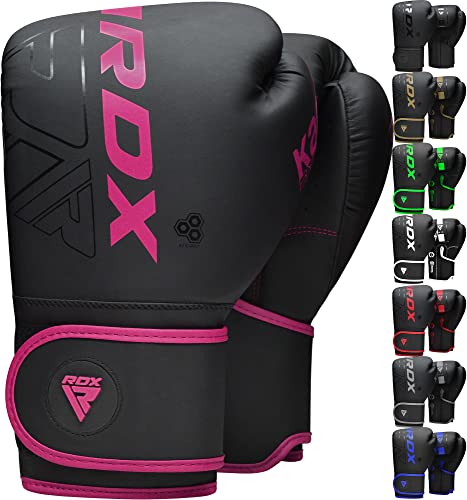 RDX Boxhandschuhe, Muay Thai Kickboxen Sparring, Maya Hide Leder Kara Boxing Gloves Männer Damen, Boxsack Punchinghandschuhe, Kickboxhandschuhe MMA Kampfsport Training Schwarz Adult 8 10 12 14 16oz