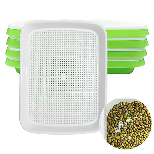 Chedin 4 Stück Seed Sprouter Tray Keimschale, Sprossen Sämlinge Weizen Grassierer Pflanzer, Hydroponics Dauerhaft Samen Keimung Tablett für Garten Home Office-grün