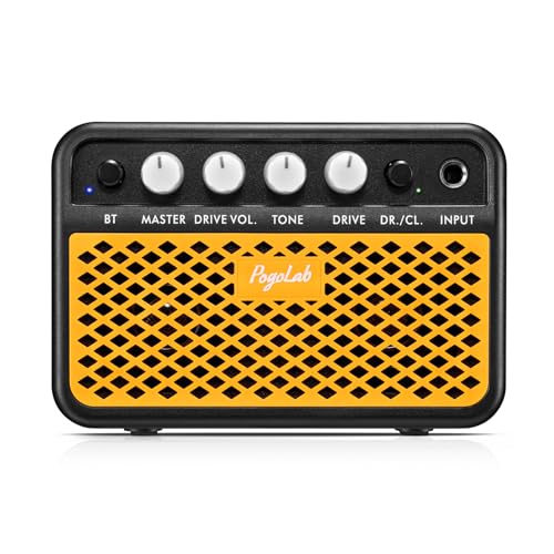 POGOLAB 5W Mini Gitarrenverstärker, Tragbarer Bluetooth-Gitarrenverstärker, CLEAN/OVERDRIVE-Kanälen, Übungs-E-Gitarrenverstärker, Wiederaufladbare Akustikgitarrenverstärker für Akustikgitarre, orange