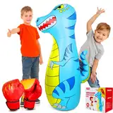 EQARD Boxsack Kinder 120cm Aufblasbarer Dinosaurier Boxsack Stehend mit Boxhandschuhe für 3-9 Kinder Bop Bag mit Dickerem Sicherem Material Karate MMA Taekwondo Geschenk für Mädchen Und Jungen (Blau)