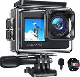 WOLFANG GA120 Action Cam 4K 20MP WiFi Kamera, Unterwasserkamera 40M Wasserdicht Kamera, 170° Weitwinkel Dual Screen Vlogging Kamera mit EIS Bildstabilisierung, Helmhalterung Zubehör Kits