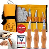 Eli® Schnitzmesser Kinder Set ab 6 Jahre - hochwertiges 5-teiliges Kindermesser Schnitzset inkl. schnittfeste Handschuhe - Kinderschnitzmesser - Schnitzwerkzeug – Taschenmesser