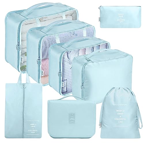 MURISE 8 Teilige Packing Cubes, Kleidertaschen, Koffer Organizer für Urlaub und Reisen, Packwürfel Set Reise Würfel, Ordnungssystem für Koffer - Blauer See