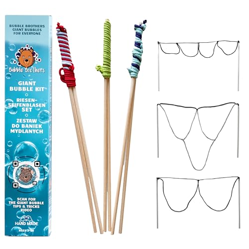 Bubble Brothers 3 Seifenblasenstäbe aus Holz Riesenseifenblasen Set 37cm Seifenblasen-Stab für Seifenblasen Set für Kindergeburtstag 3 Stück 3 Stile Seifenblasen groß Eco Stöcke Bubble Maker