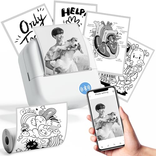LabelCenter Sticker Drucker Mini Drucker für Smartphone Mini Sticker Drucker M02L,Sticker Drucker Mini Drucker Aufkleber,Taschendrucker für Studium, Notizen, Journal, Fotos, mit 1 Rollen Papier