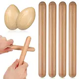 Vaguelly 2 Paar Klanghölzer und 4 Stücke Egg Shaker Holz Klangstäbe Claves Rhythmus Rasselei Schlaginstrument Lehrmittel für Kinder, Erwachsene