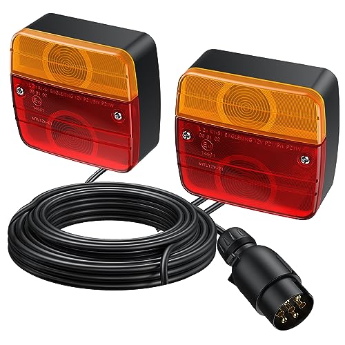 EYPINS Anhänger Rückleuchten Set, Universal 12V Anhänger Rücklichter mit 7.5m Kabel, 7-polig Anhänger Beleuchtung Kennzeichenbeleuchtung Wasserdicht IP65 für PKW LKW Caravan Boot Vans | E-Mark E13