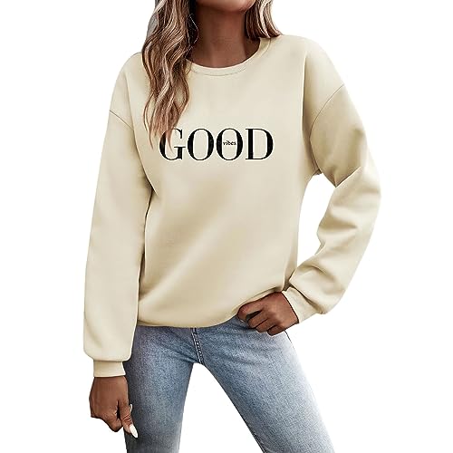 Generisch Pullover Damen Sweatshirt Briefe Drucken Langarm Rundhals Pulli Herbst Winter Frauen Buchstaben Druck Locker Casual Oberteil Sport Streetwear Sweatshirts ohne Kapuze Bluse Tops