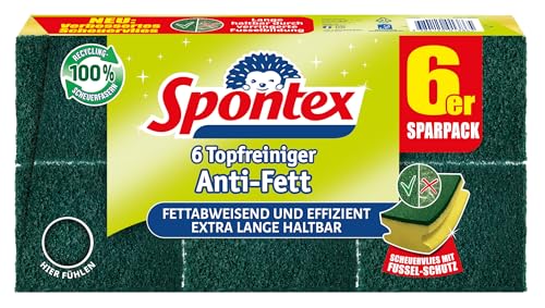 Spontex Topfreiniger Anti-Fett x6, mit fettabweisenden Recyclingfasern und Fussel-Schutz, 6er Pack