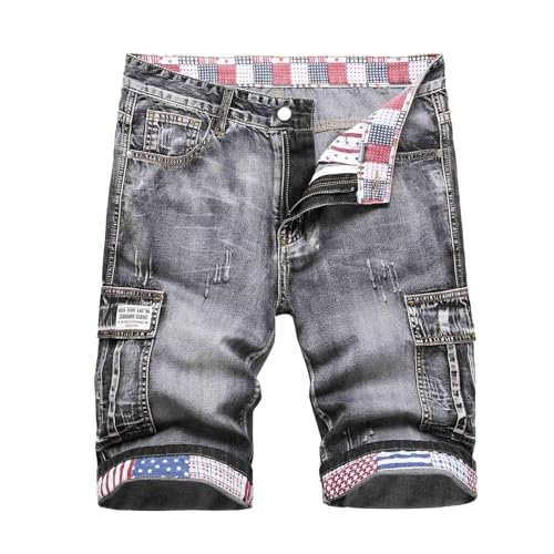 QWUVEDS Kurze Hosen Herren Lässige Jeansshorts für Herren, modische, verwaschene, Bedruckte Freizeitjeans Herren Hosen (Grey, XL)