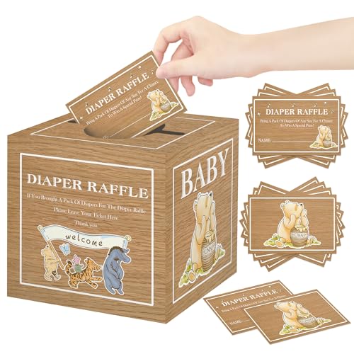 Guawubiang Windelbox mit 50 Stück Windel-Verlosungskarten, Winnie Puuh Design, 19 cm, für Babypartys und Geburtstage