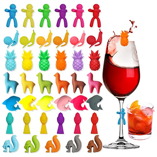 LYLIDIA Glasmarkierer Silikon Glas Markierung Trinkgläser 41PCS Wiederverwendbar Glasmarker Gläser Markieren Bunt für Trinkglas Weinglas Weihnachten Party Hochzeit Bar