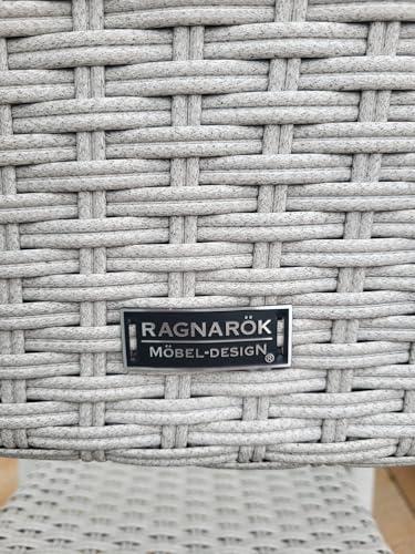 Ragnarök-Möbeldesign Made in Germany - 8 Jahre Garantie - Aluminium Polyrattan Gartenmöbel Balkon Set Stuhl stapelbar Beistelltisch Glasplatte Naturfarben Polster SCHWARZ Tisch Dining