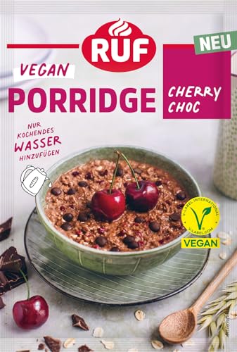 RUF Veganes Porridge Oat Cherry Choc, Oatmal mit Zartbitter-Schokolade & Kirschen, einfache Zubereitung, im praktischen Portionsbeutel, 1 x 60 g