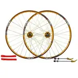 LHHL Fahrrad Laufradsatz 26 Zoll MTB Fahrrad Vorder- Und Hinterrad Doppelwandige Alufelgen Scheibenbremse Kassettenschwungradnabe 7/8/9/10 Geschwindigkeit 32H (Color : Gold)