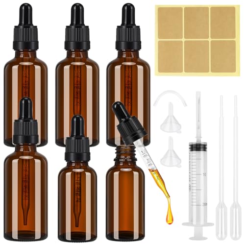 Farnirvana 6 Stück Pipettenflasche, 30ml 50ml Apothekerflasche Glas, Braunglas Flasche mit Pipette und Etikett, Tropfflasche für Ätherische Öle Parfümöle Aromatherapie