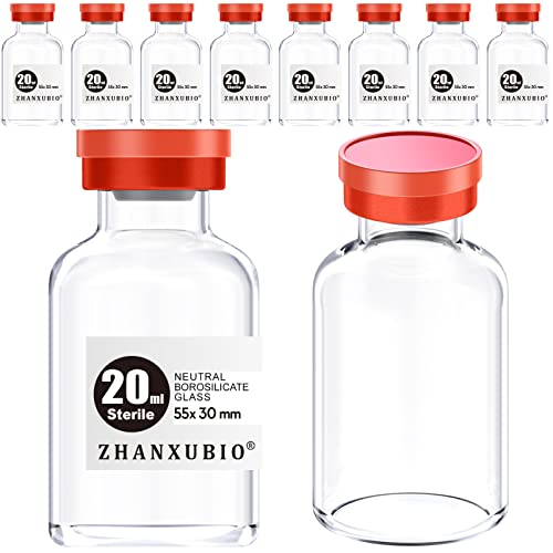 ZHANXUBIO Sterile leere Ampullen mit selbstheilendem Injektionsanschluss und Aluminium-Kunststoffkappe, sterile Verpackung (20 ml, transparent, 10 Stück)