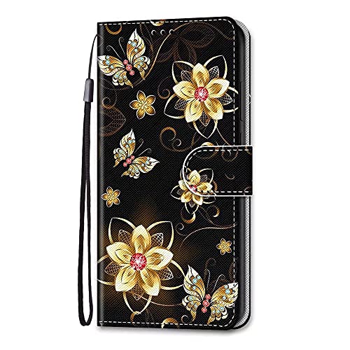 Nadoli Bunt Leder Hülle für Samsung Galaxy S22 Ultra,Cool Lustig Tier Blumen Schmetterling Entwurf Magnetverschluss Lanyard Brieftasche Schutzhülle mit Kartenfächern