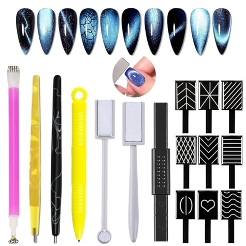 Umiup Nail Art Werkzeug Magnetstift, 16 Stück Nagel Magnet Stick Set Verwendung mit Cat Eye Gel Pulver oder Nagellack für DIY 3D Magnetisches Katzenauge UV Gel Polnisch Nagel Kunst (Yellow)