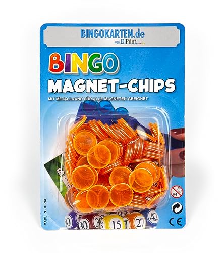 DiPrint 100 Bingo Magnet-Chips mit Metallrand (Orange)