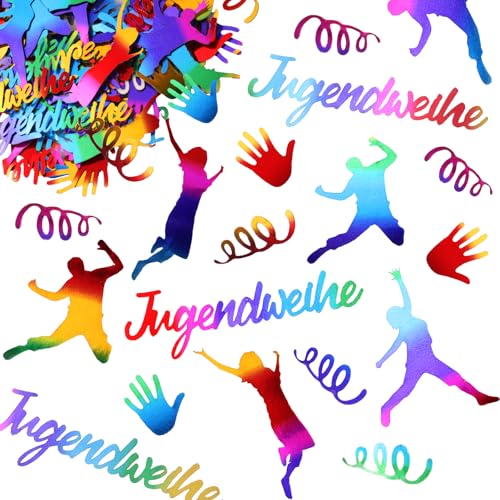 100 Stück Jugendweihe Deko Konfetti, Endlich Erwachsen Tischdeko Set Jubelfiguren Handabdrücke Partyzubehör Kinder Streudeko für Junge Mädchen Motto Party Basteln Dekoration Erwachsenwerden