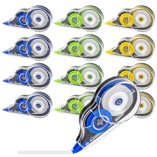 12er Pack Korrekturroller, 12m x 5mm Korrekturmaus Set, Mini Maus Roller Korrigieren mit Schutzkappe, Korrekturroller Maus für Schüler Büroangestellte, Correction Tape Schulsachen, Korrekturband