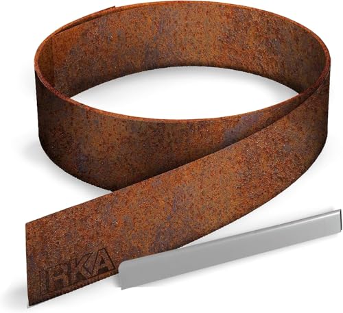 IRKA 1011-004 – Rasenkantenband – 1 mm stark – Cortenstahl – robuste Beeteinfassung – Höhe 15 cm – Länge 5 m