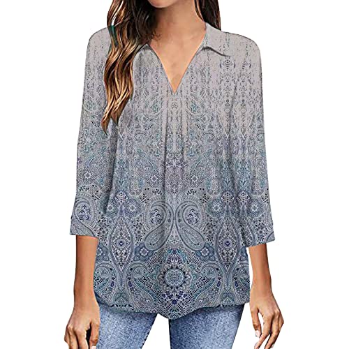 befristetes Angebot Damen Bluse 3/4 Arm Elegant V-Ausschnitt Tunika Casual Shirt Arbeit Oberteile Lose Hemdbluse Klassisch Frauenshirt Atmungsaktiv Longbluse Sommer Tuniken