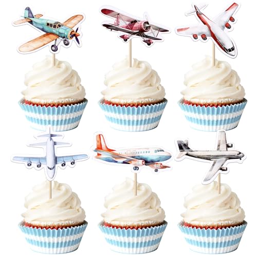36 Stück Flugzeug Tortendeko Ebene Cupcake Toppers Flugzeug Kuchen Deko für Baby Dusche Luftfahrt Fighter Thema Geburtstag Cupcake Dekorationen