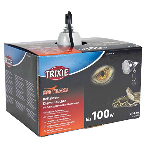 TRIXIE UV-B-Strahlung verstärkende Klemmlampe für Terrarien mit Schutzgitter, 76070, 75 Watt, mit Schalter, E27 Fassung